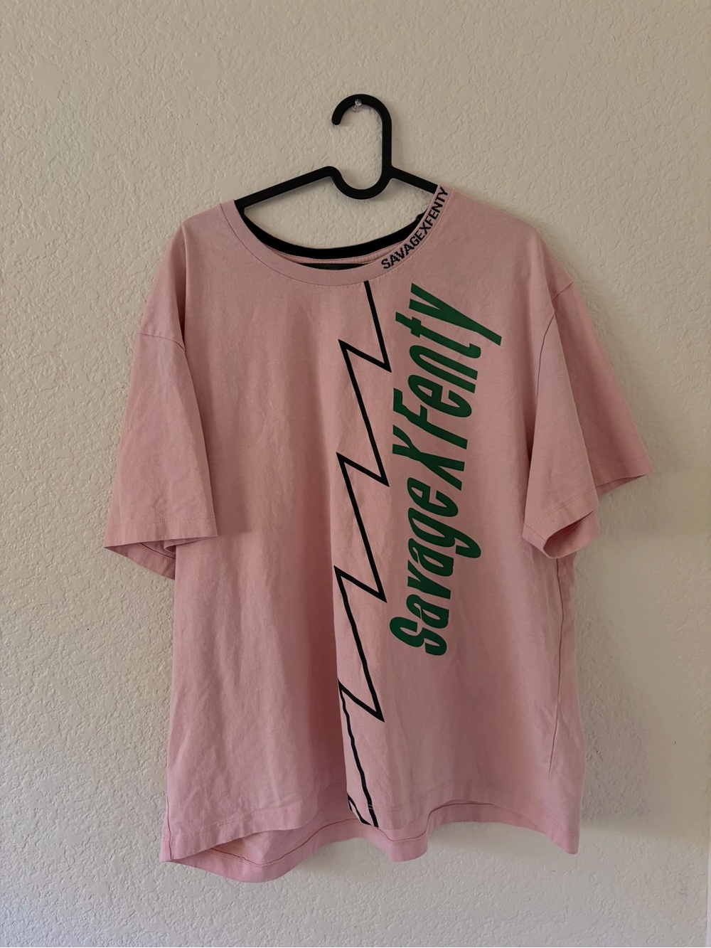 Savage X Fenty Pink Tee with Green Logo